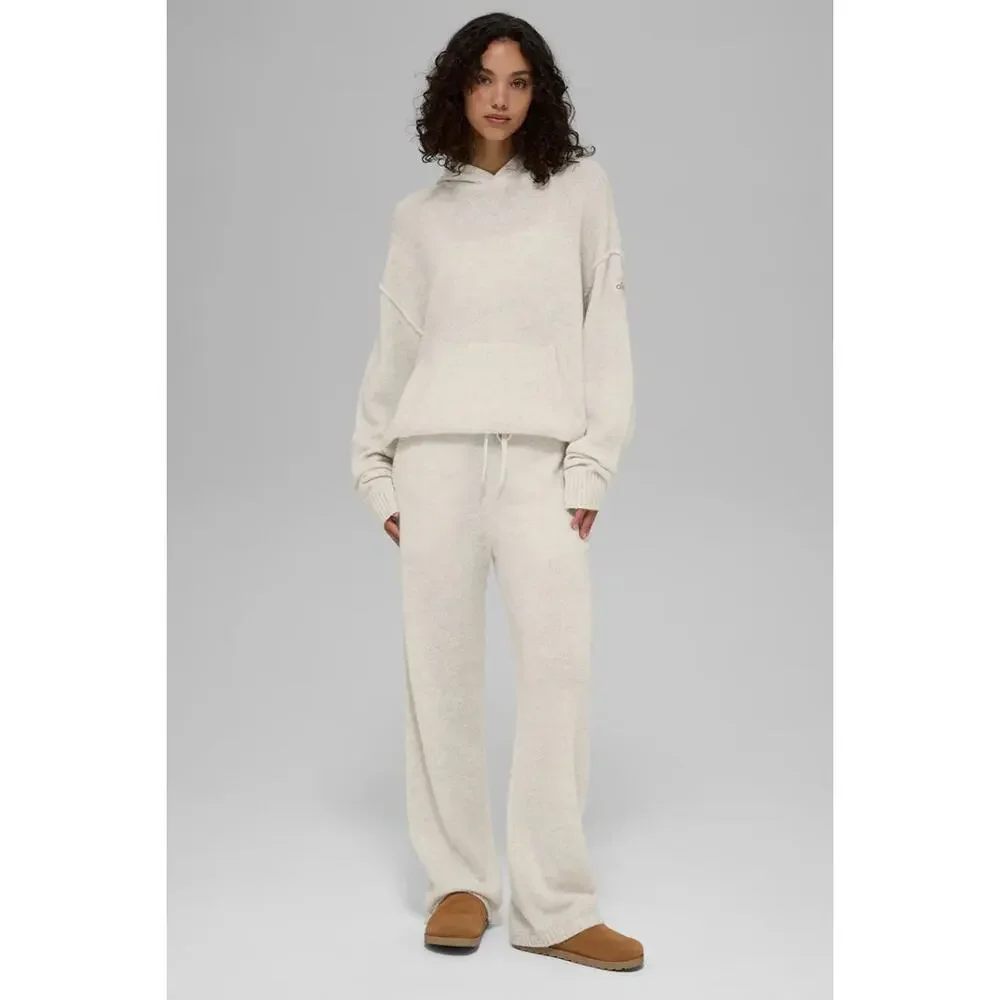NWT Alo Yoga New Class Cashmere Hoodie Bone Heather Relaxed Soft Cozy Rustic L